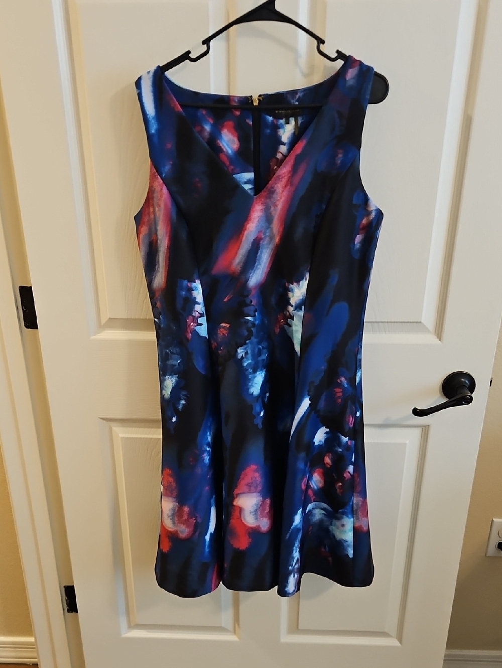 Donna Karan Pink and Blue Fit and Flare Dress, Size 12